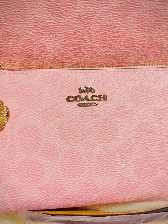 COACH Large Powder Pink Rowan Satchel with Matching Pouch - Picture 3 of 5